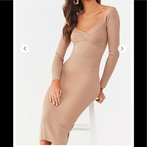 Camel Ribbed Midi Sweater Dress NWT